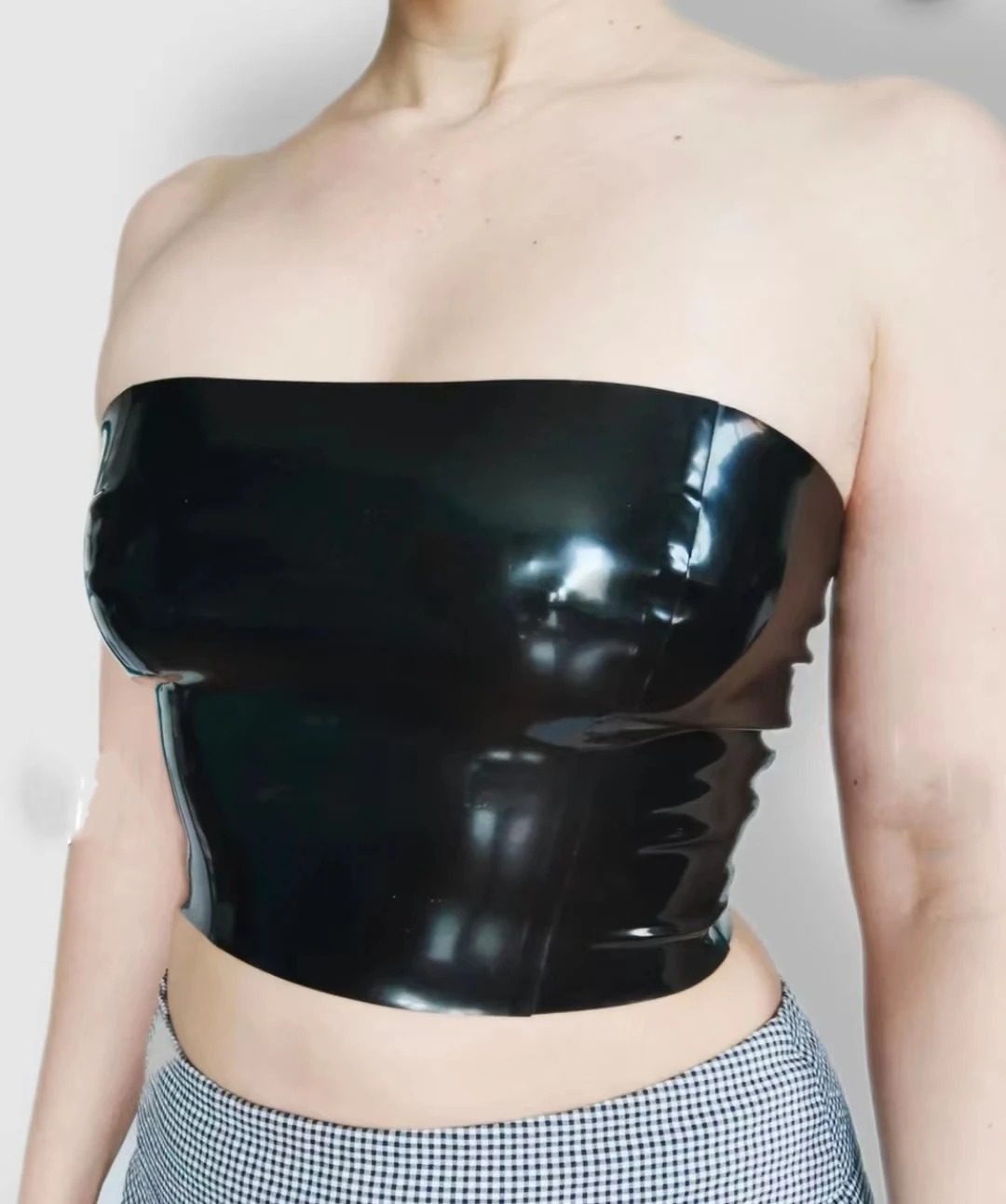 Embroidery Art Painting - Woman Latex Crop Top Handmade Natural