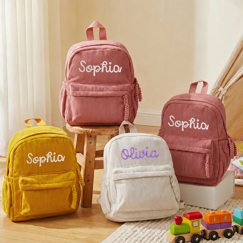 Embroidery Name - Personalized Corduroy Toddler Backpack Custom Name