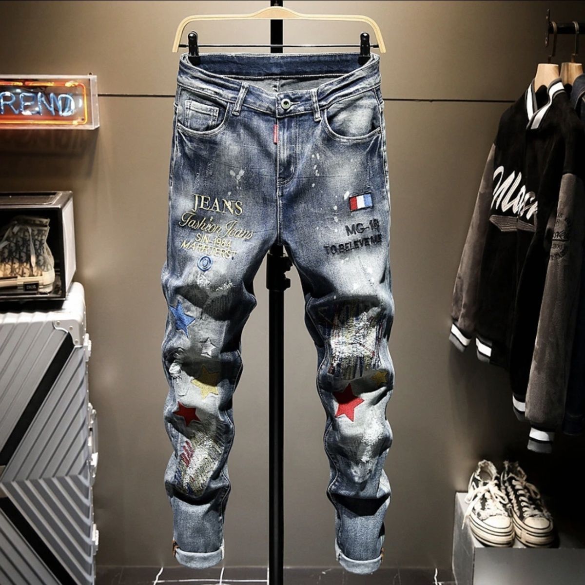Embroidery On Jeans - High-end American Heavy Industry Ripped Embroidered