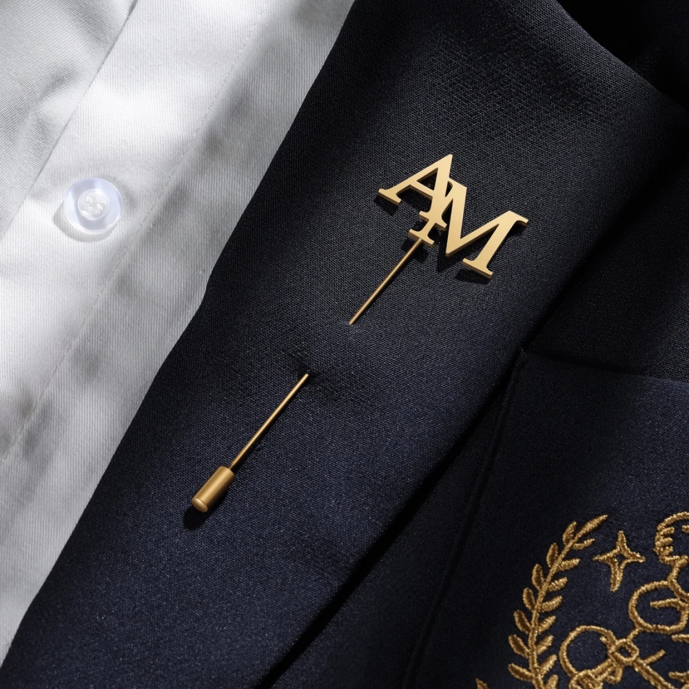 Embroidery Name - Custom Initials Brooch Men Stainless Steel