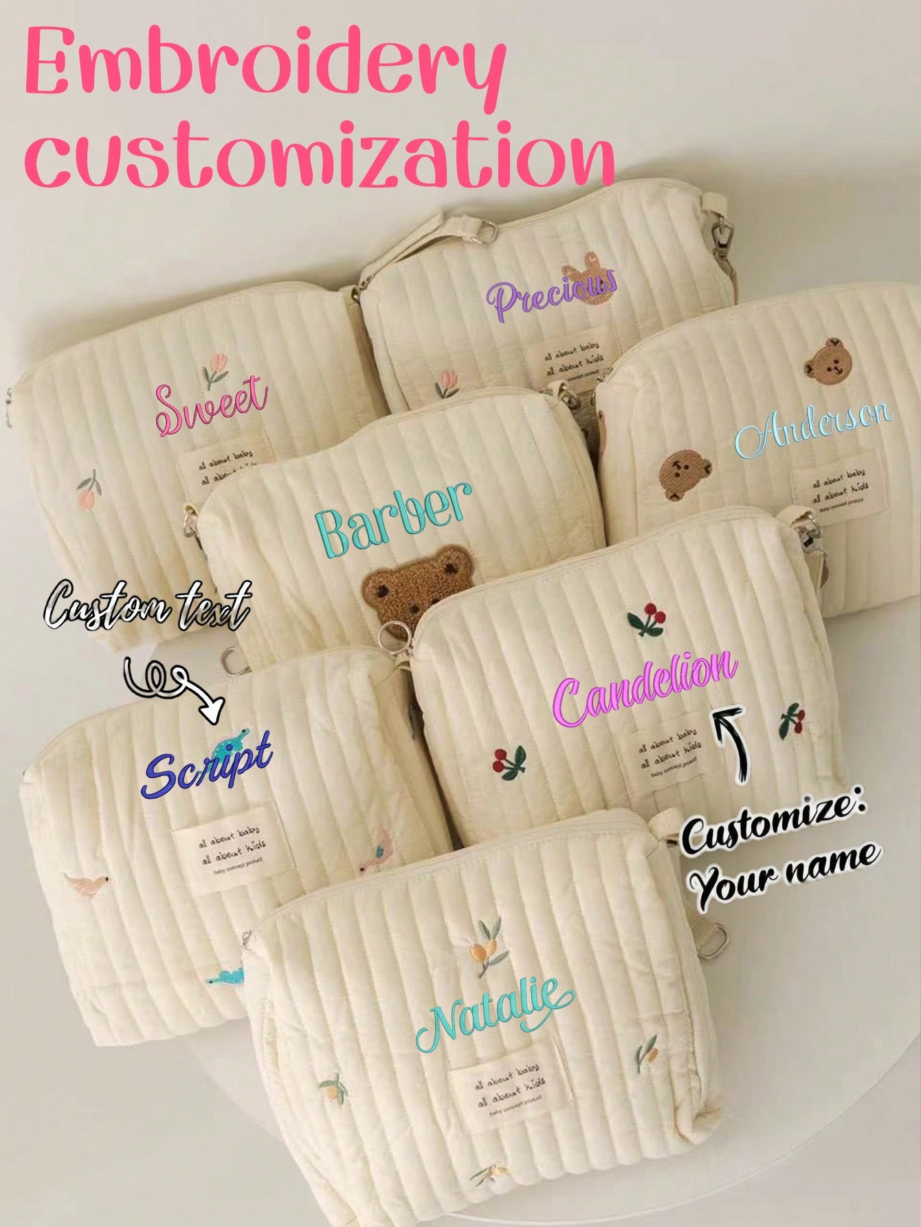 Embroidery Name - Custom Name Embroidery Baby Diaper Bag