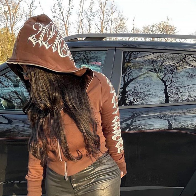 Women Crop Zip Hoodie Y2K Goth - đánh giá và giá Embroidery Zip Up Hoodie