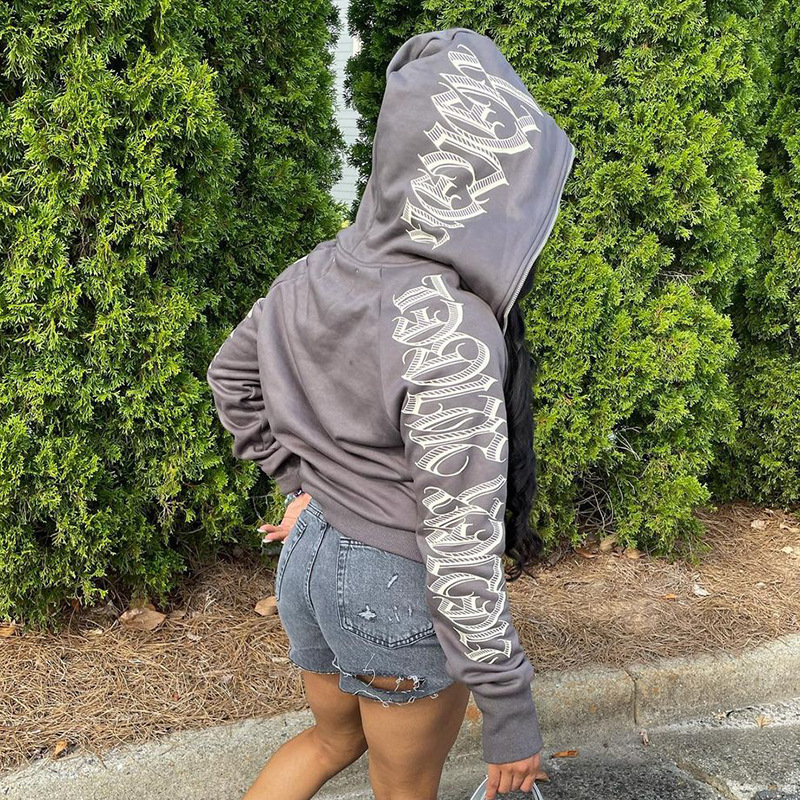 Women Crop Zip Hoodie Y2K Goth - đánh giá và giá Embroidery Zip Up Hoodie