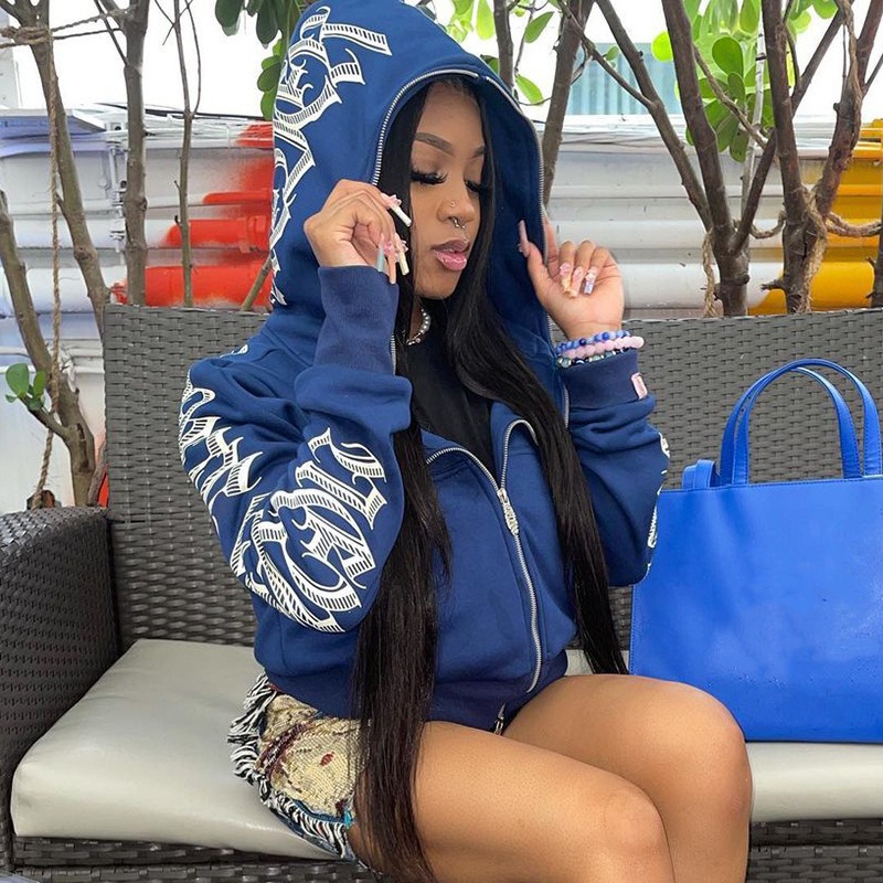 Women Crop Zip Hoodie Y2K Goth - đánh giá và giá Embroidery Zip Up Hoodie