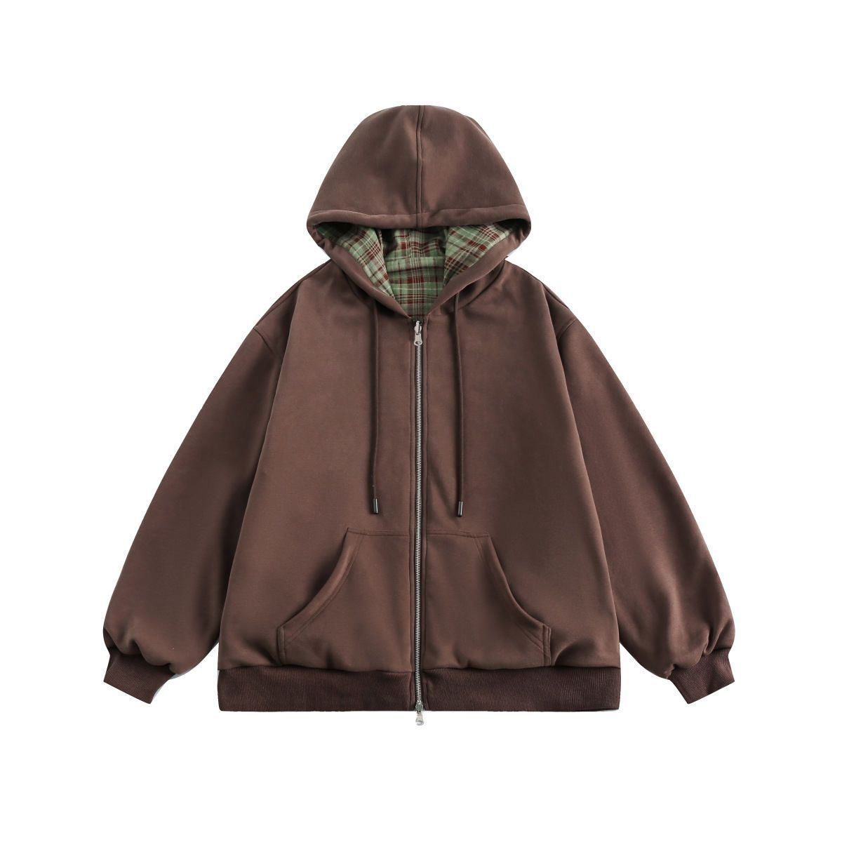 American Retro Brown Checkered - đánh giá và giá Embroidery Zip Up Hoodie