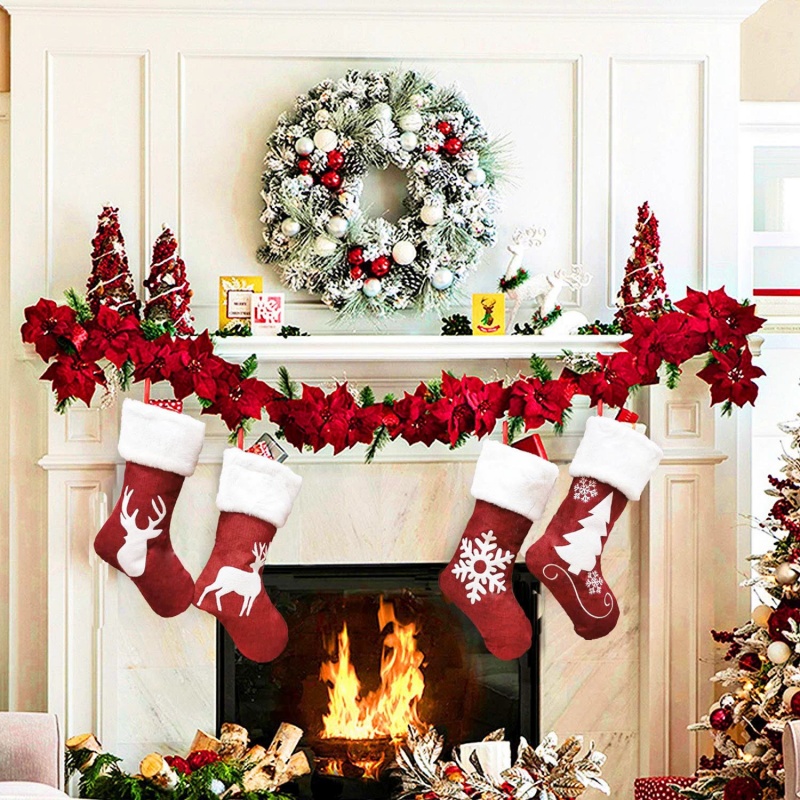 Red Santa Stocking Elk Snowfla - đánh giá và giá Embroidery Xmas Stocking