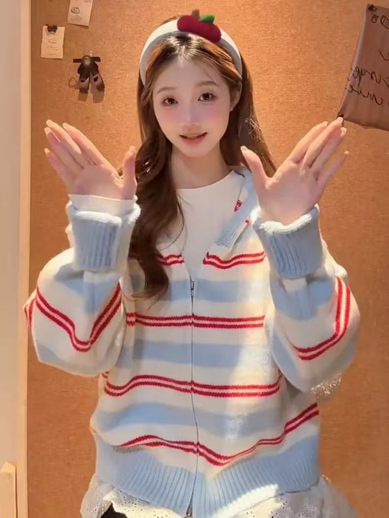 Y2K Preppy Women Zip‑Up Knit C - đánh giá và giá Embroidery Zip Up Hoodie
