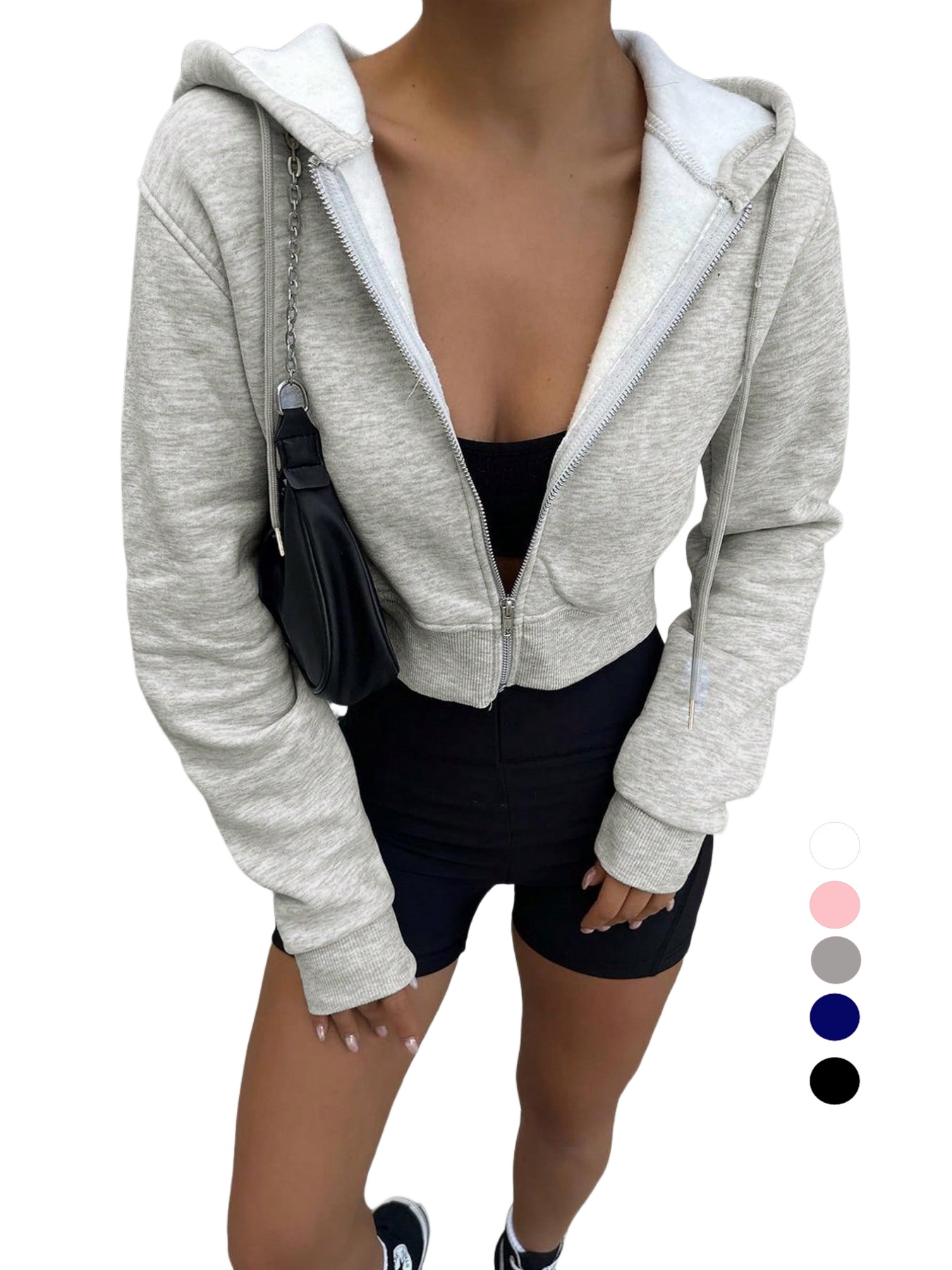 Women's Gray Cropped Zip Up Ho - đánh giá và giá Embroidery Zip Up Hoodie