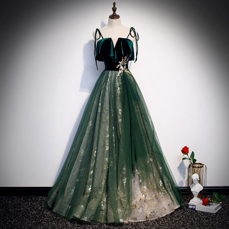 Emerald Green Velvet Top Tulle - đánh giá và giá Embroidery Gold