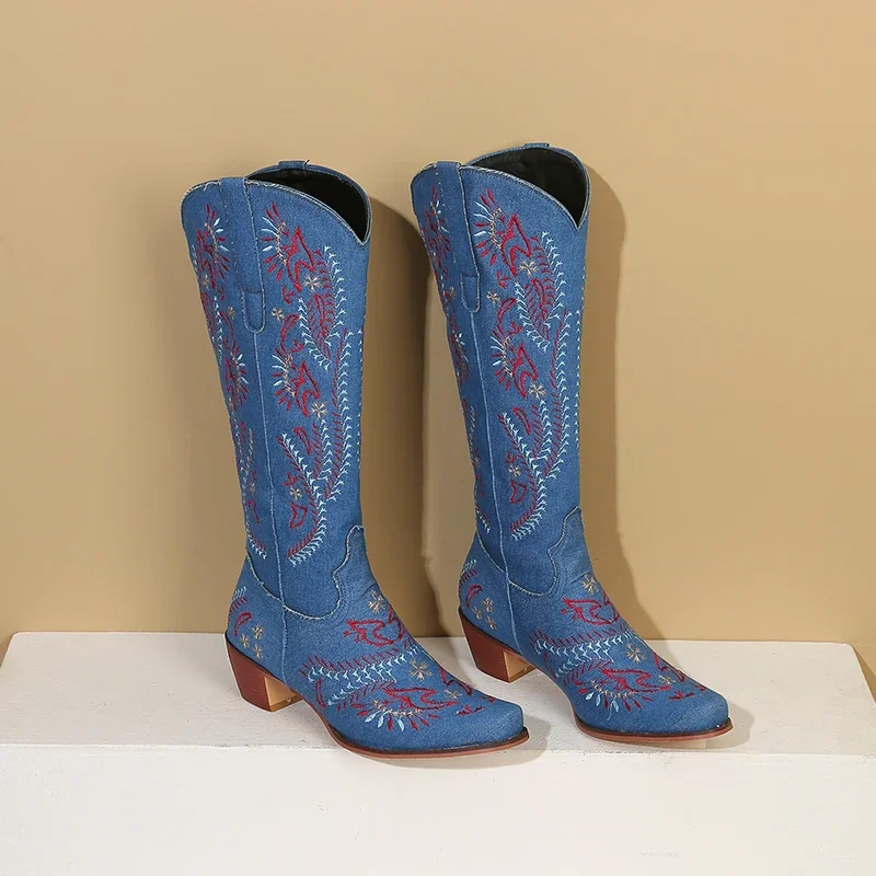 Blue Denim Western Cowgirl Kne - đánh giá và giá Embroidery On Jeans