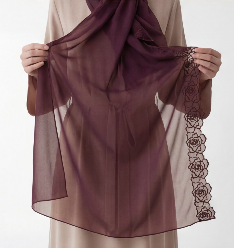 Purple Chiffon Hijab Shawls Wo - đánh giá và giá Embroidery Hijab