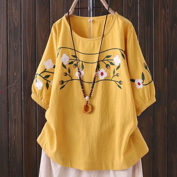 Plus-size Women's Spring and S - đánh giá và giá Embroidery Cotton Shirt