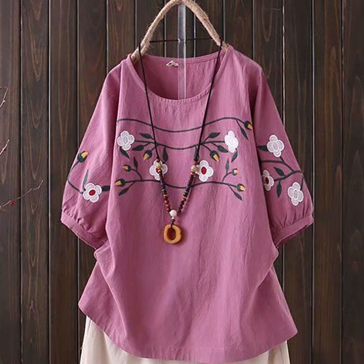 Plus-size Women's Spring and S - đánh giá và giá Embroidery Cotton Shirt