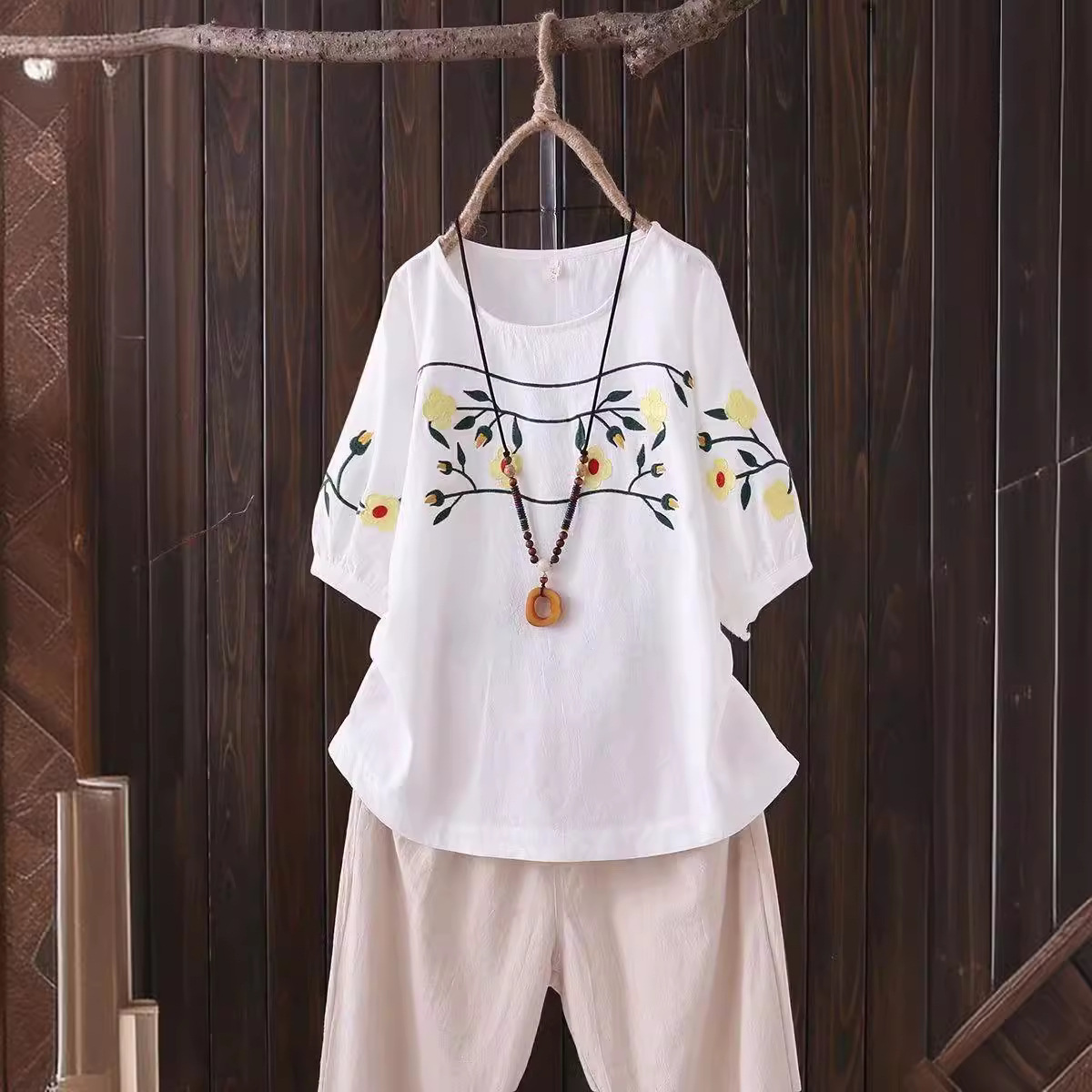 Plus-size Women's Spring and S - đánh giá và giá Embroidery Cotton Shirt